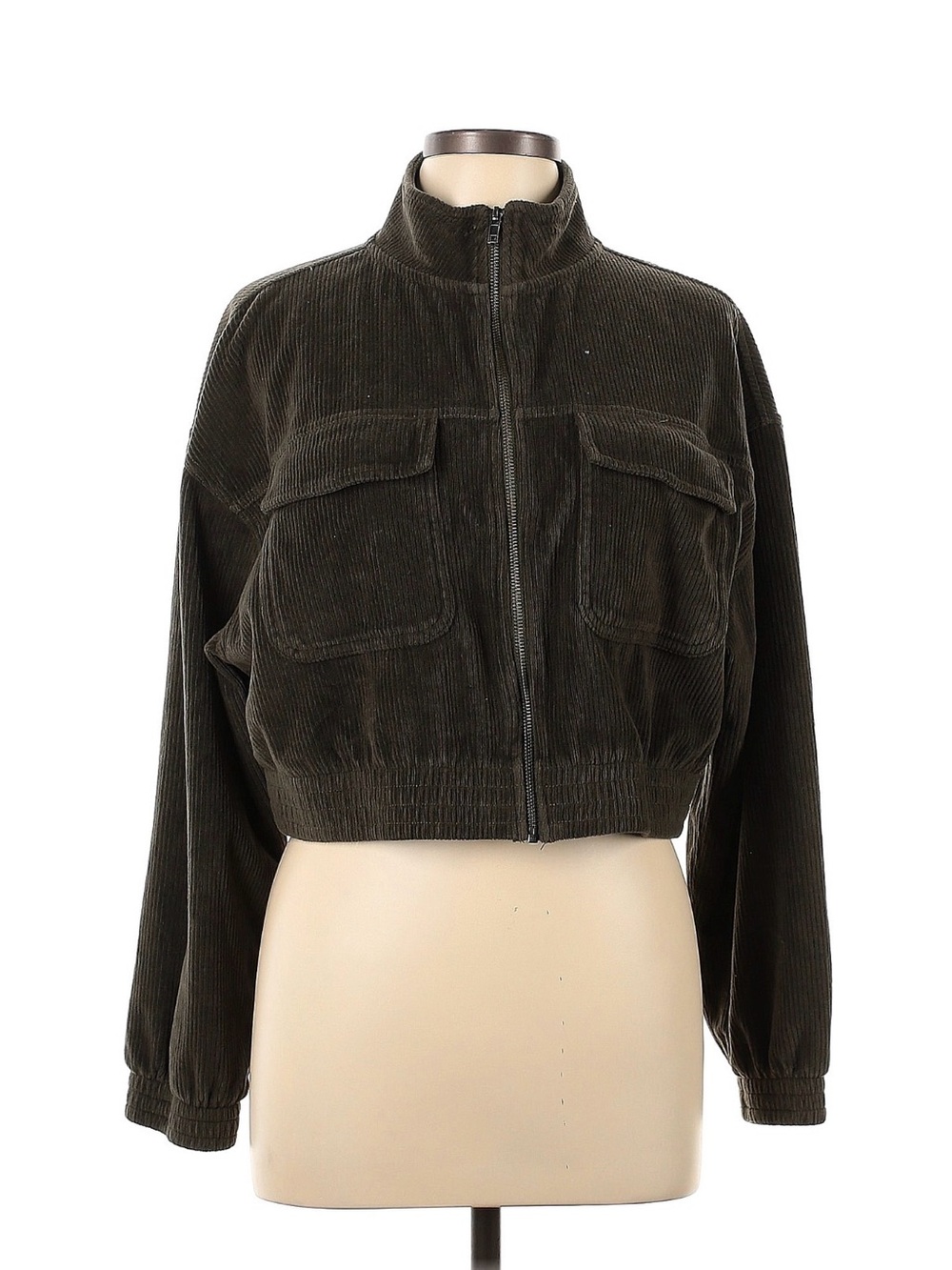 aerie Cropped Corduroy Bomber Jacket - Olive Green